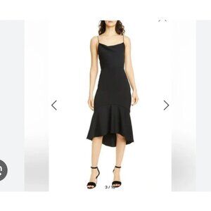Alice + Olivia Dress Womens 10 Black Ruffle Hem Sleeveless Midi Cocktail Party